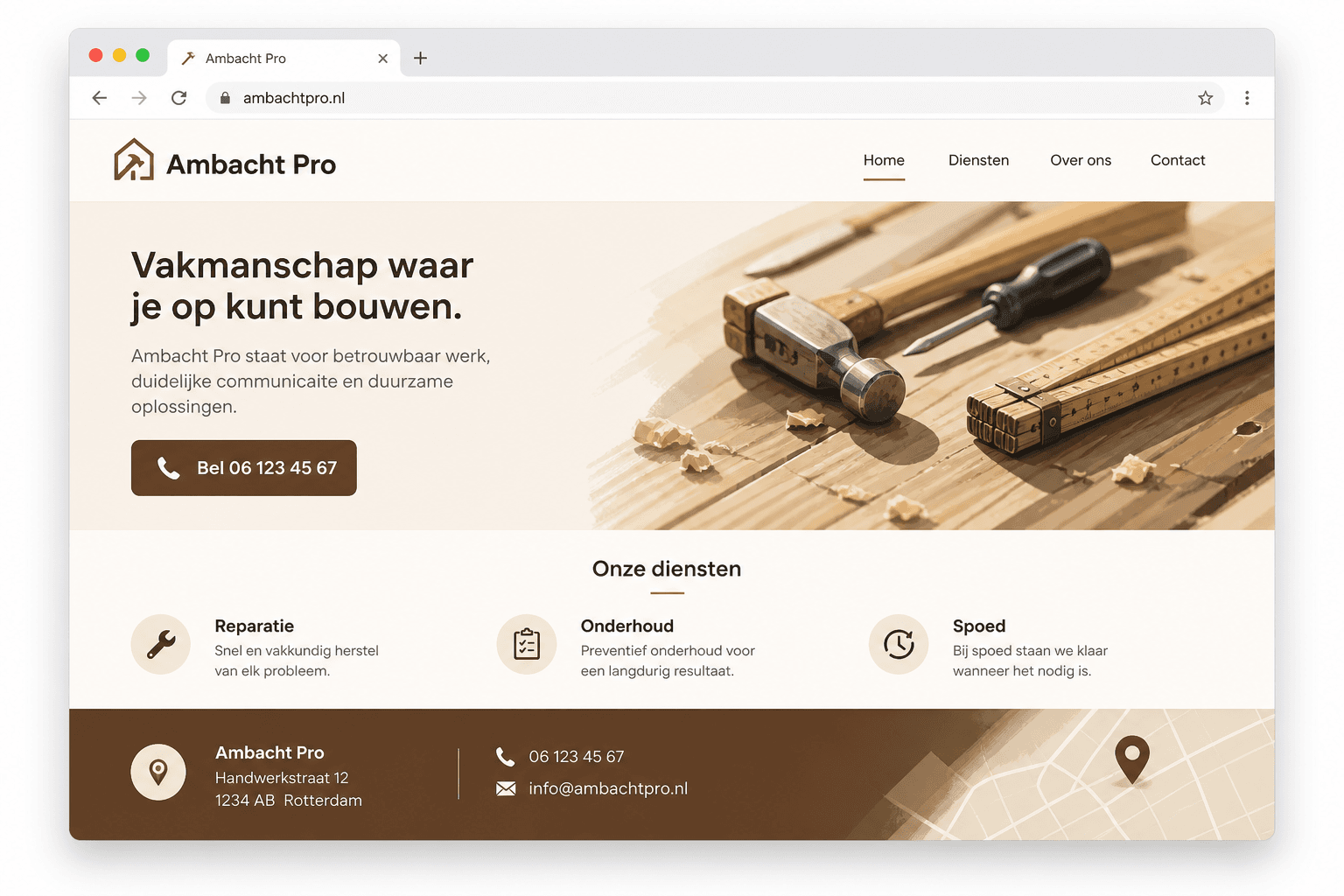 Voorbeeldontwerp Basis-pakket — illustratieve ambachtelijke bedrijfswebsite