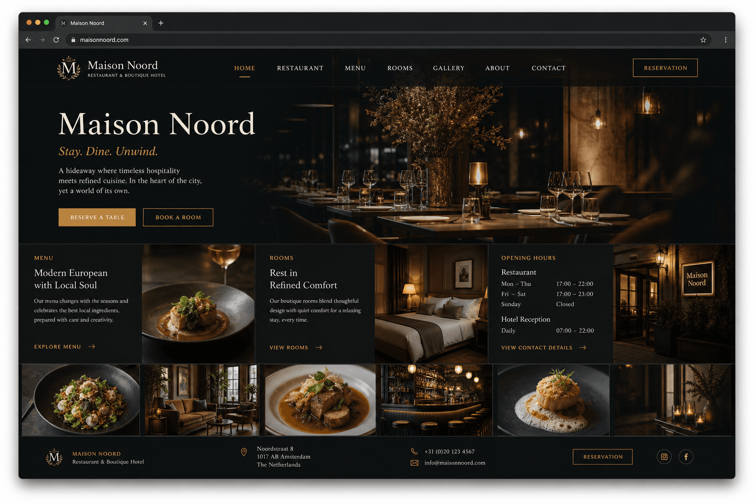 Voorbeeldontwerp Standaard-pakket — illustratieve restaurant- of hotelsite